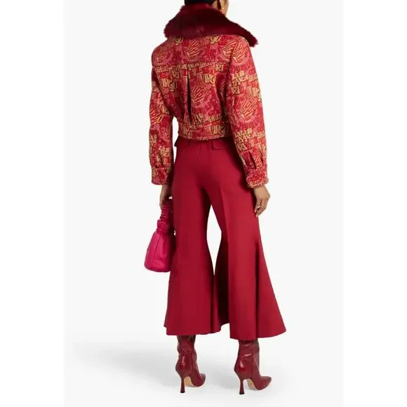 Women's Zimmerman Cropped Wool-Blend High Rise Flared Pants in Crimson size 3 - Picture 2 of 6